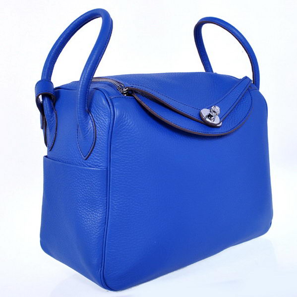 High Quality Replica Hermes Lindy 30CM Havanne Handbags Blue Clemence Leather Silver